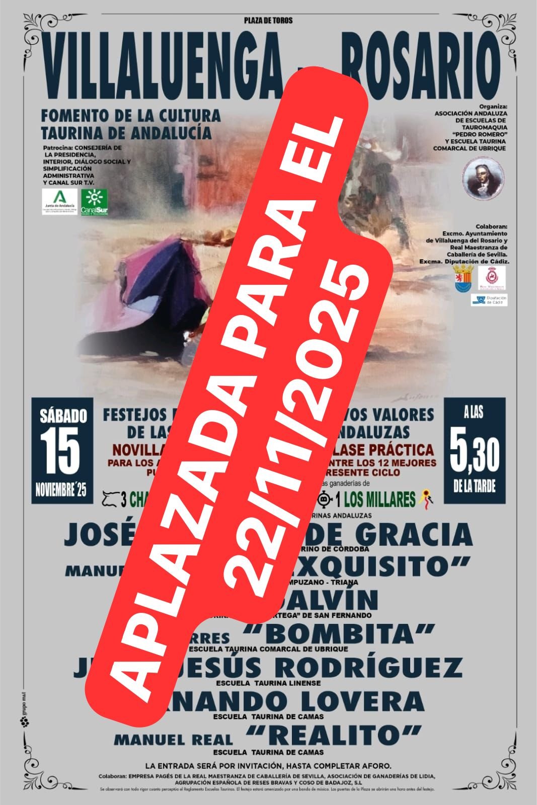APLAZAMIENTO DEL EVENTO TAURINO EN VILLALUENGA DEL ROSARIO