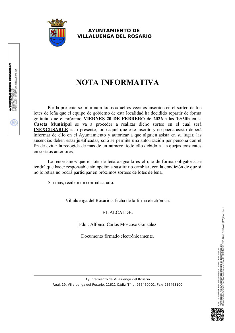 NOTA INFORMATIVA: SORTEO DE LOTES DE LEÑA