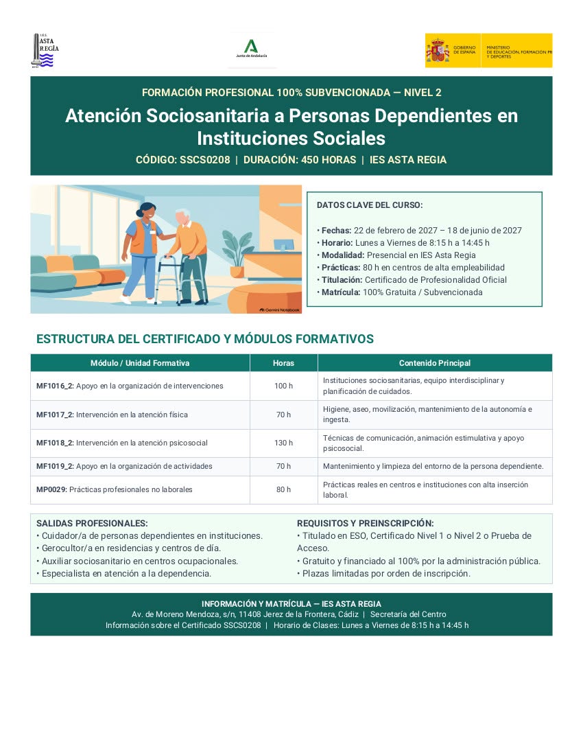 INFORMACIÓN DE INTERÉS PARA LA CIUDADANÍA: CURSO GRATUITO DE ATENCIÓN SOCIOSANITARIA