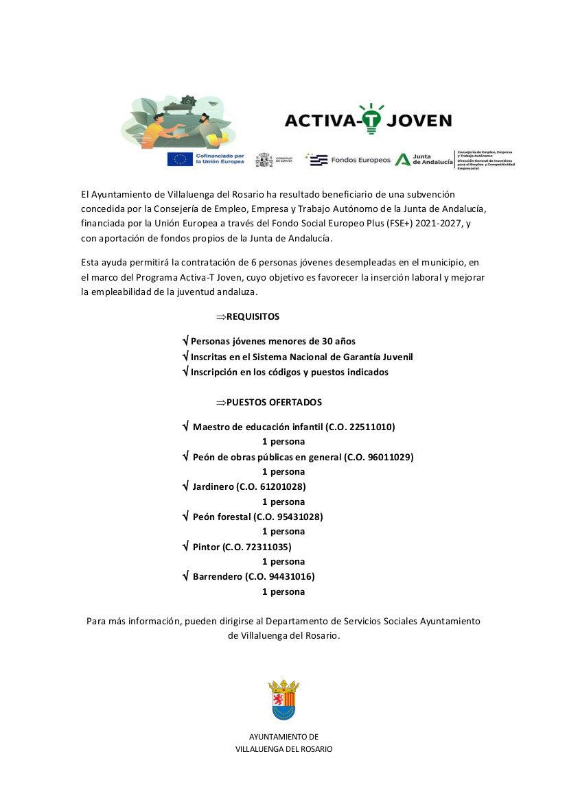 EL AYUNTAMIENTO IMPULSA EL EMPLEO JUVENIL CON EL PROGRAMA ACTIVA- T JOVEN